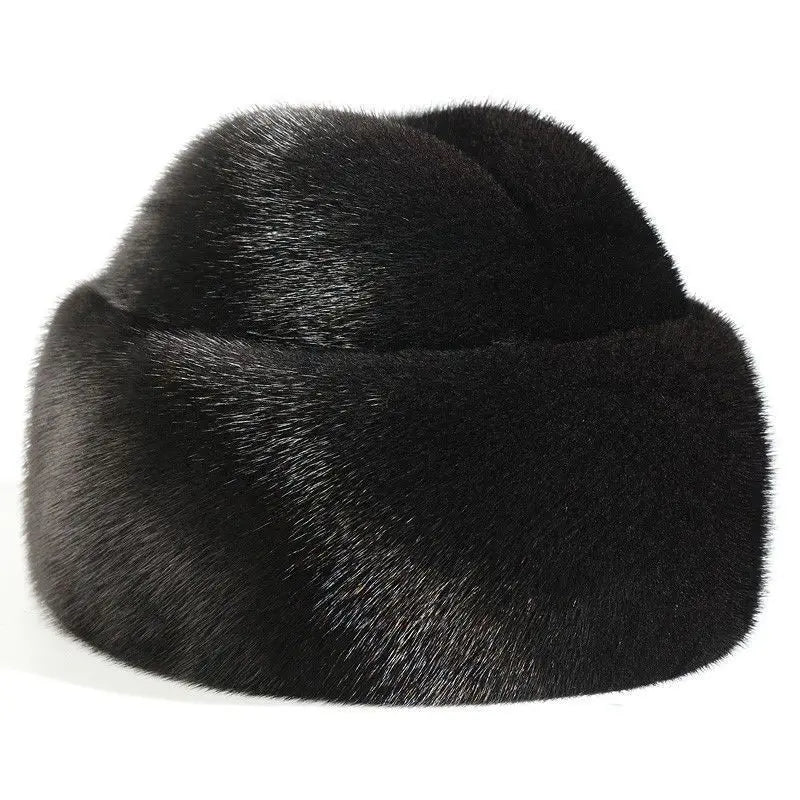 Mink Fur Winter Hat — Top-Hat Crown Silhouette — Deep Black | KIMLUD
