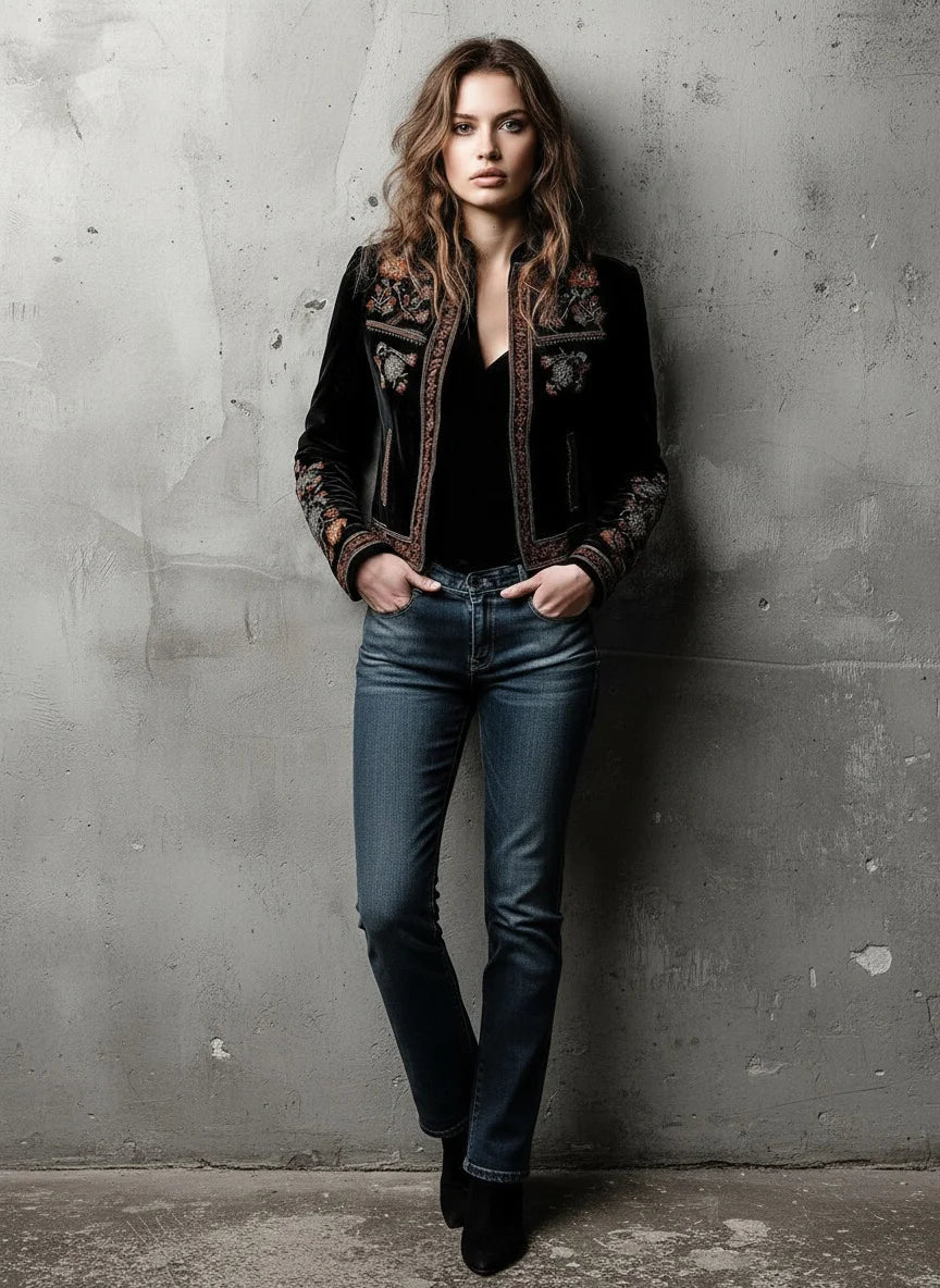 Floral Printed Stand Collar Jacket for Women's Autumn American Retro Cardigans Short Outerwear Chic Ethnic Casual Elegant Jacket