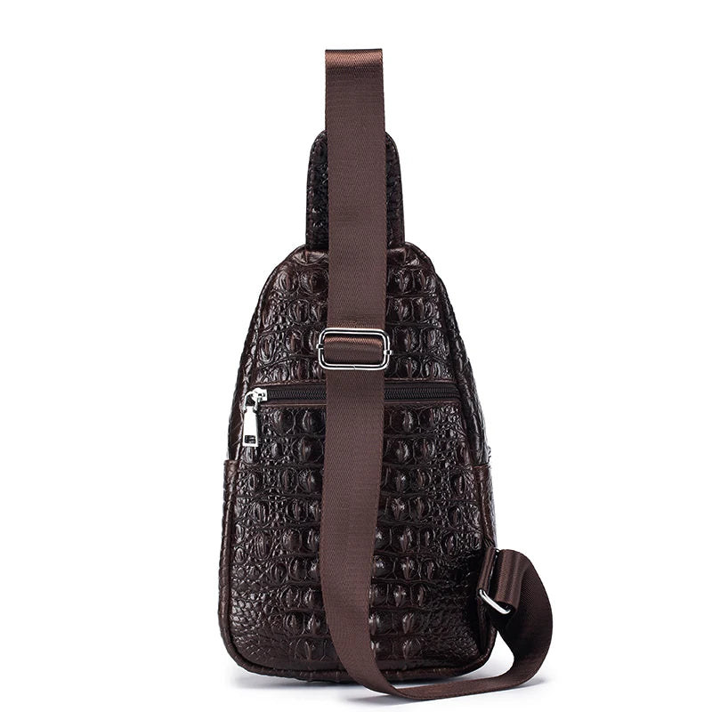Genuine Leather Crossbody Bag Vintage Crocodile Pattern — Cognac | KIMLUD