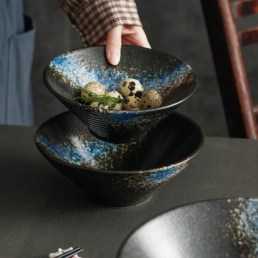 Porcelain Ramen Bowl Japanese Tableware — Deep Black | KIMLUD