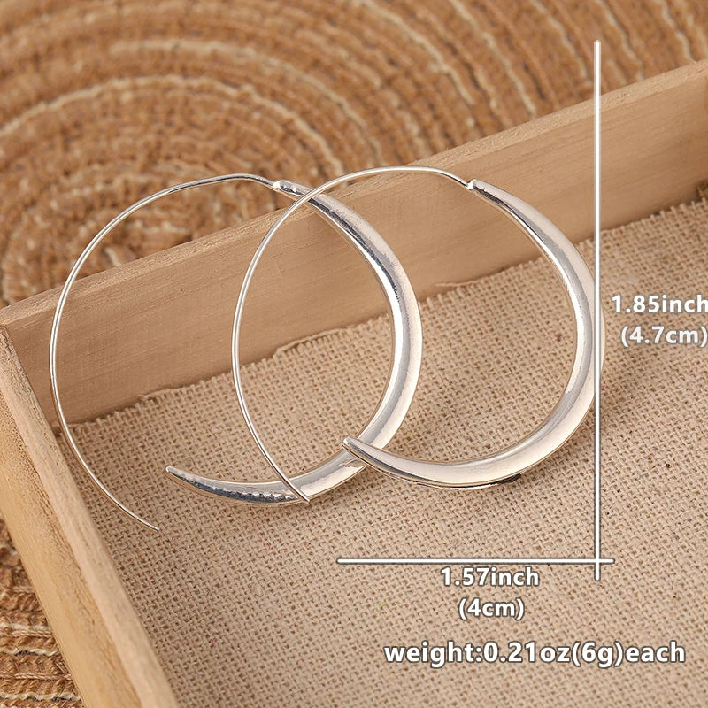 Fashion Concise Design Silvery Plated Hoop Earrings for Women's Vintage Party Vacation Jewelry Accessories Perfect Crafts Gifts