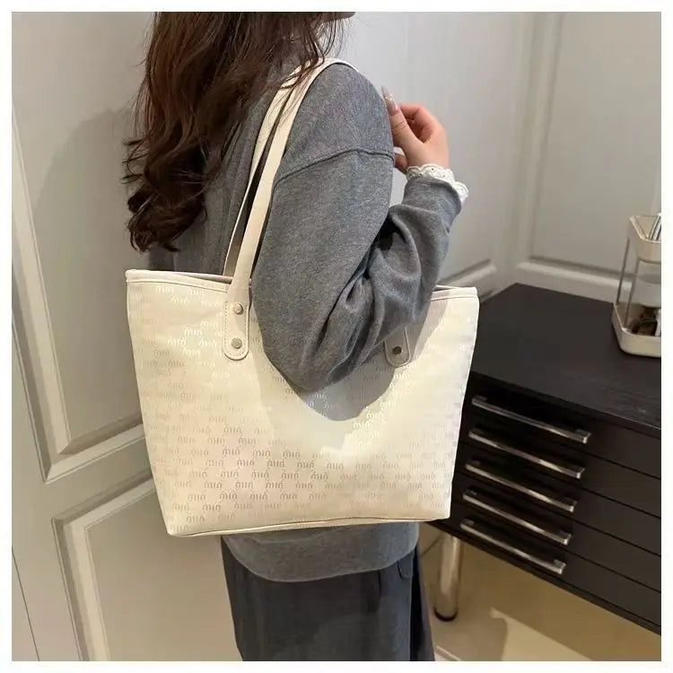Textured Canvas Tote Handbag With Checkered Design — Black | KIMLUD