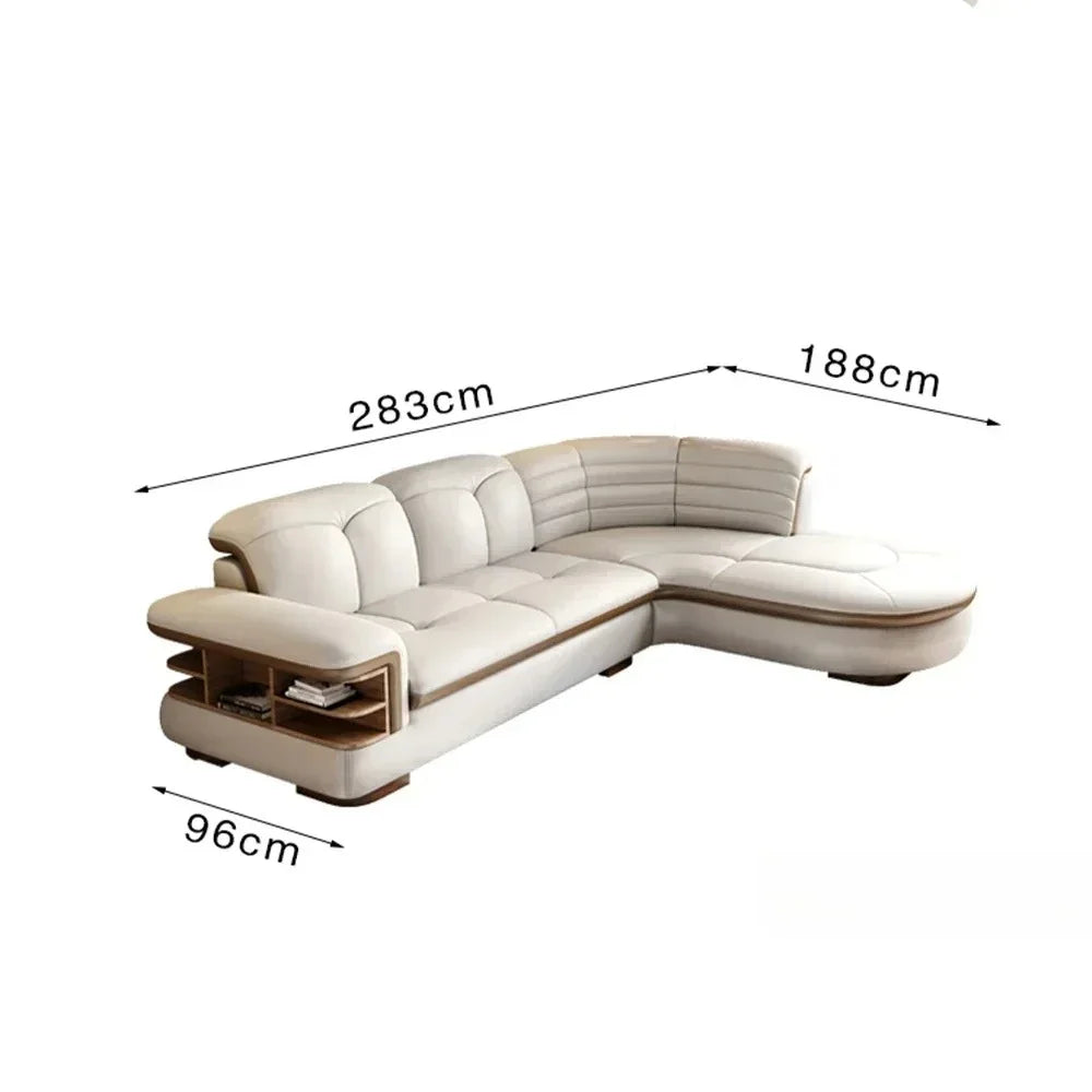 Genuine Leather Solid L-Shaped Sofa — Black | KIMLUD