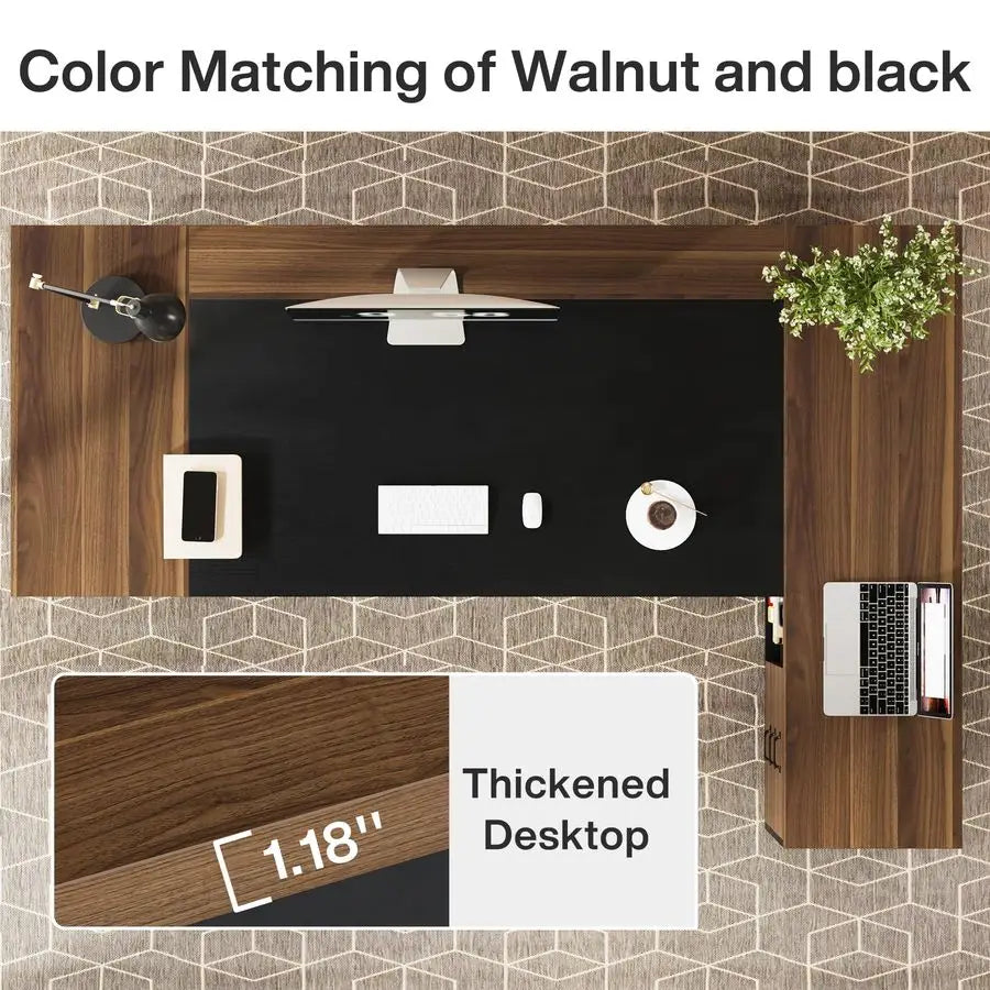 78 LShaped Executive Desk, Large Modern Office Desk with Drawers and File Cabinet, Business Furniture with Storage Shelves, Big