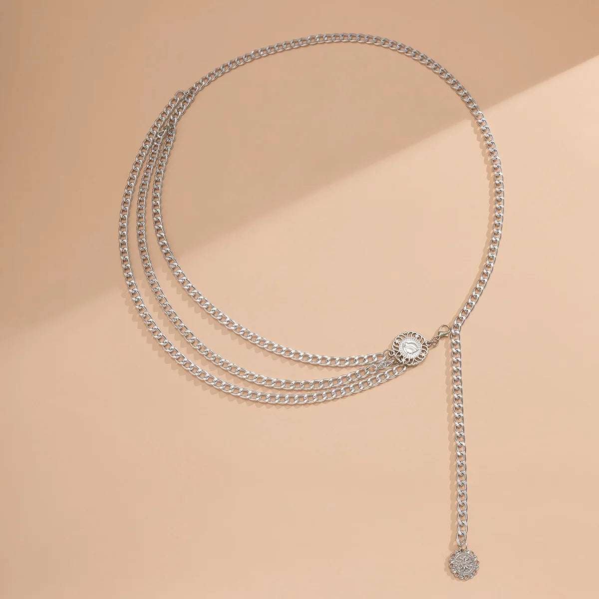 Metal Punk Hip Hop Waist Chain Multilayer With Long Tassel Coin Pendant — Silver | KIMLUD