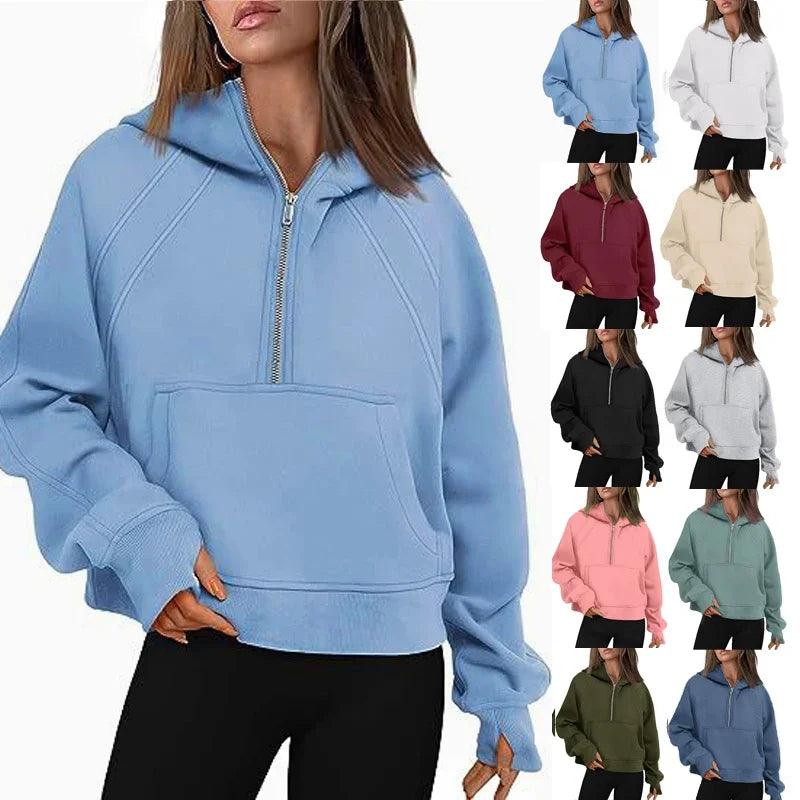 Plush Sweater Half-Zip Hooded Knit With Cozy Thermal Lining And Soft Handfeel — Black | KIMLUD