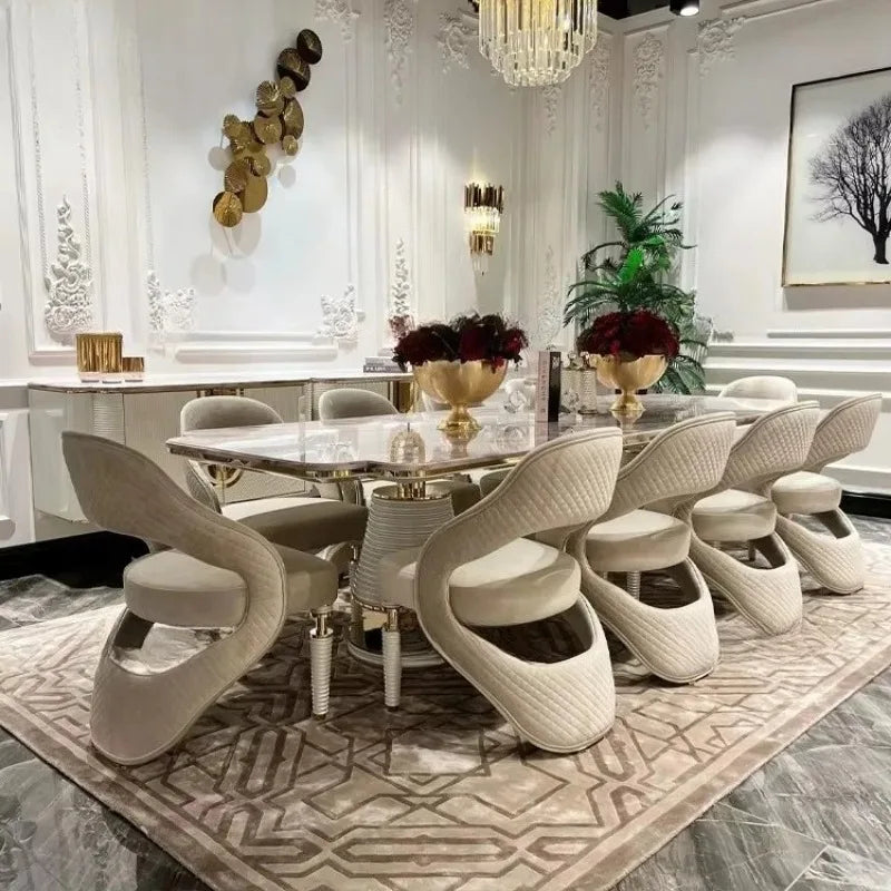 Marble Top Dining Table Set With Eight To Ten Chairs — Ivory | KIMLUD