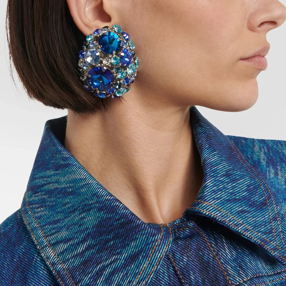 Crystal Clip Earrings Round — Multi-Colored | KIMLUD