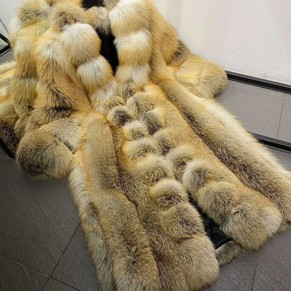 KIMLUD, YOLOAgain Luxury Long Real Fox Fur Jacket Coat Women2025 Winter Natural Golden Fox Fur Coat Outerwear, KIMLUD Womens Clothes