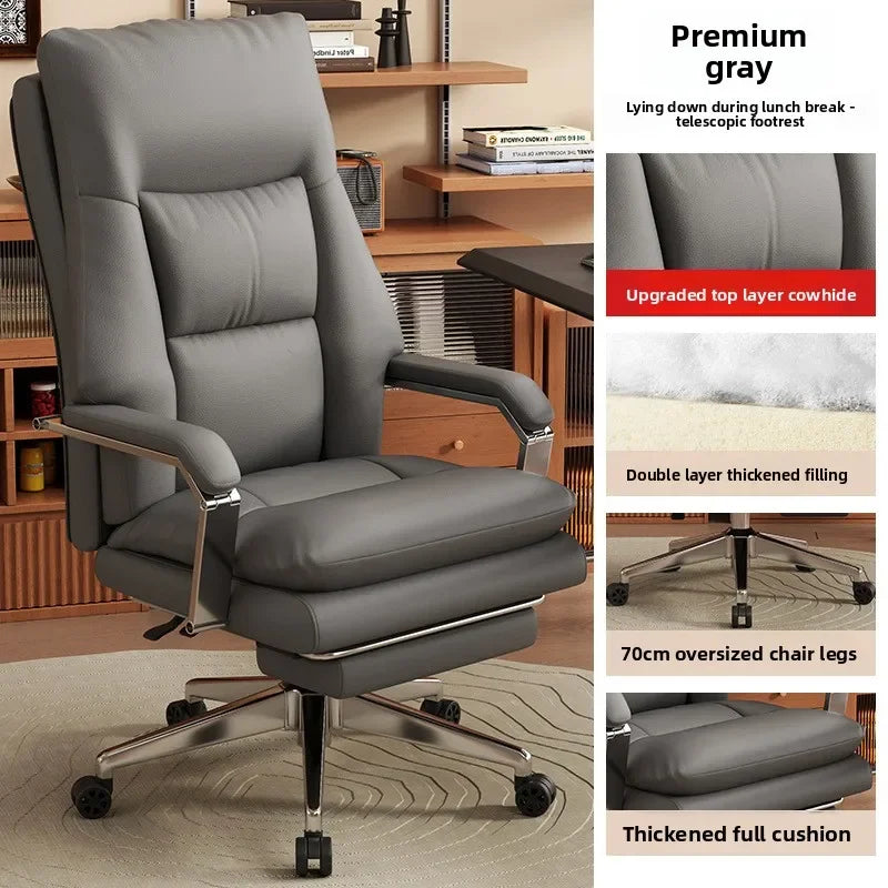 KIMLUD, Leather Boss Chair Office Chair Recumbent Back Study Chair Ergonomic Home Computer Chair, KIMLUD Womens Clothes