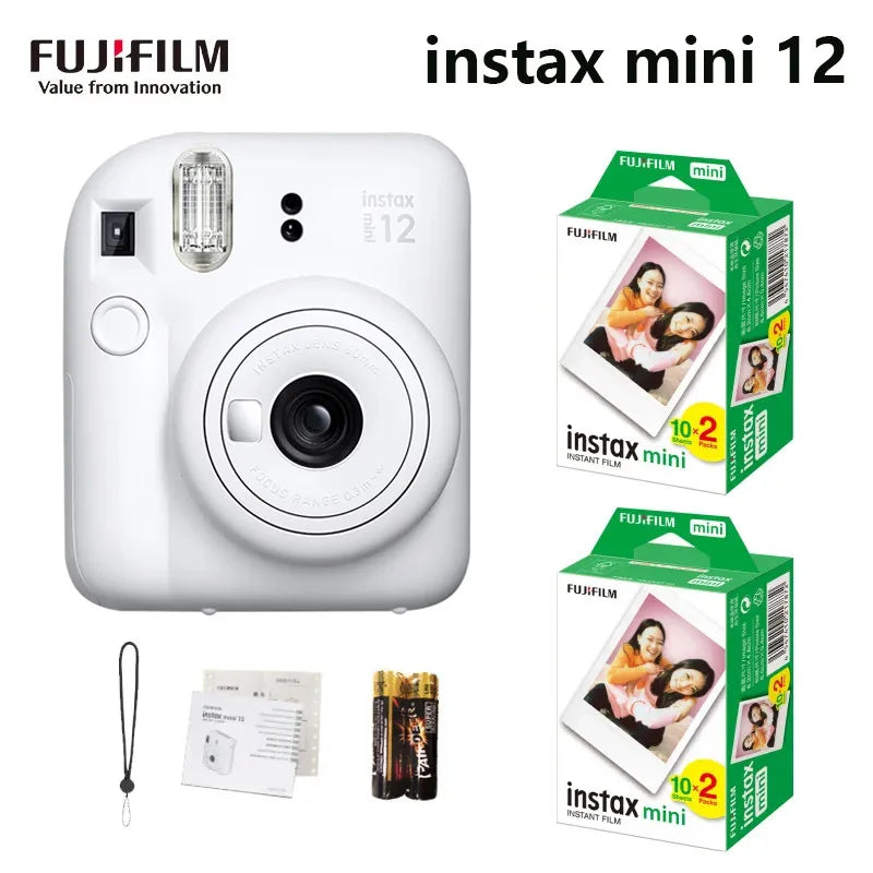 Genuine Fujifilm Instax Mini 12 Instant Camera With 20 Sheets Mini Film Paper Camera Shoulder Strap Bag Accessories Gift Suit
