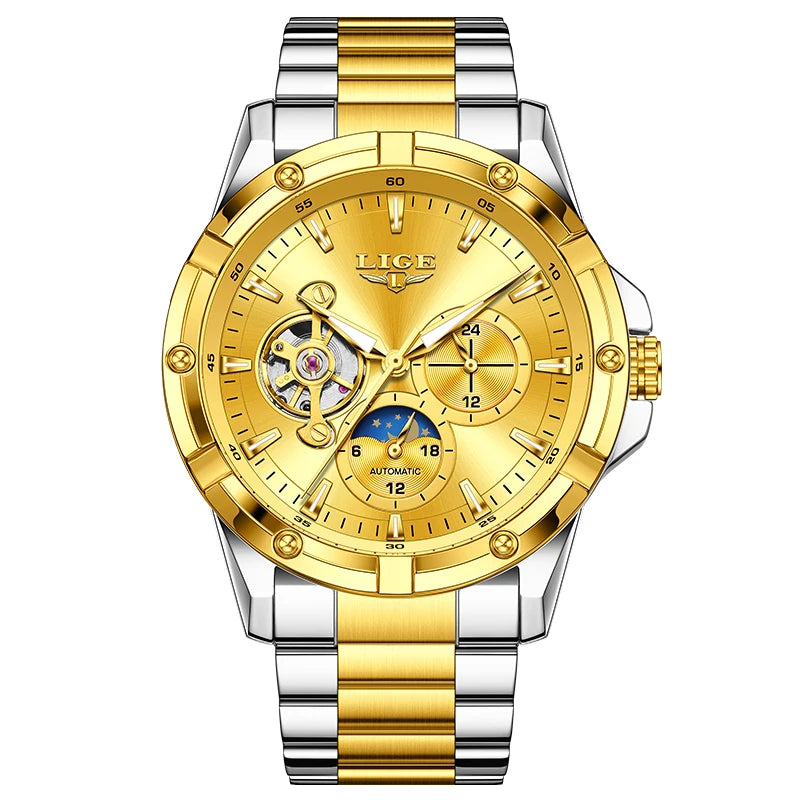 LIGE New Tourbillon Automatic Watches For Men Fashion Business Watch Men Luxury Sports Waterproof Men's Mechanical Wristwatch