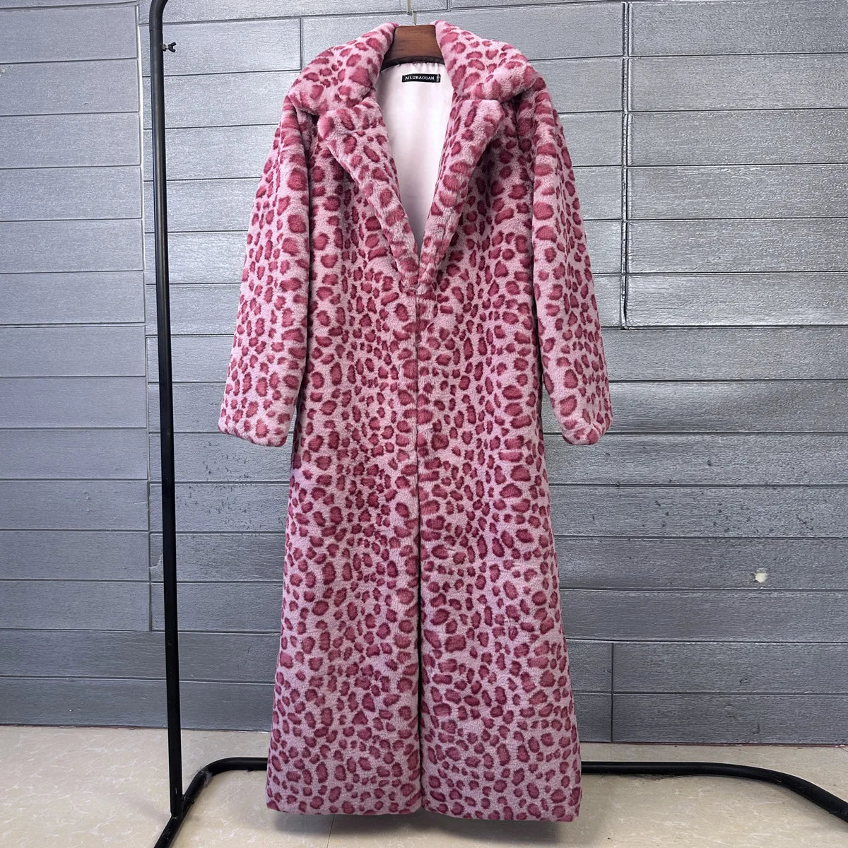 Fur Coat – Faux Rabbit Hair – Leopard Print Overcoat X-Long | KIMLUD