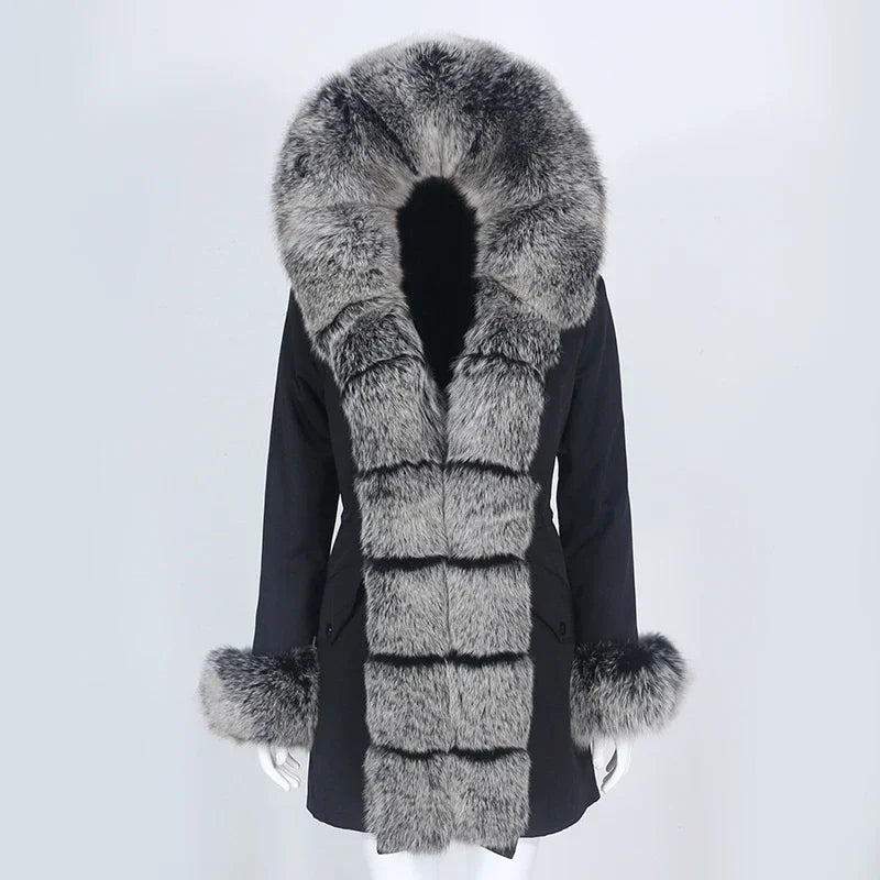 OFTBUY 2024 Fashion Winter Jacket Women Real Fur Coat Natural Real Fox Fur Collar Loose Long Parkas Big Fur Outerwear Detachable