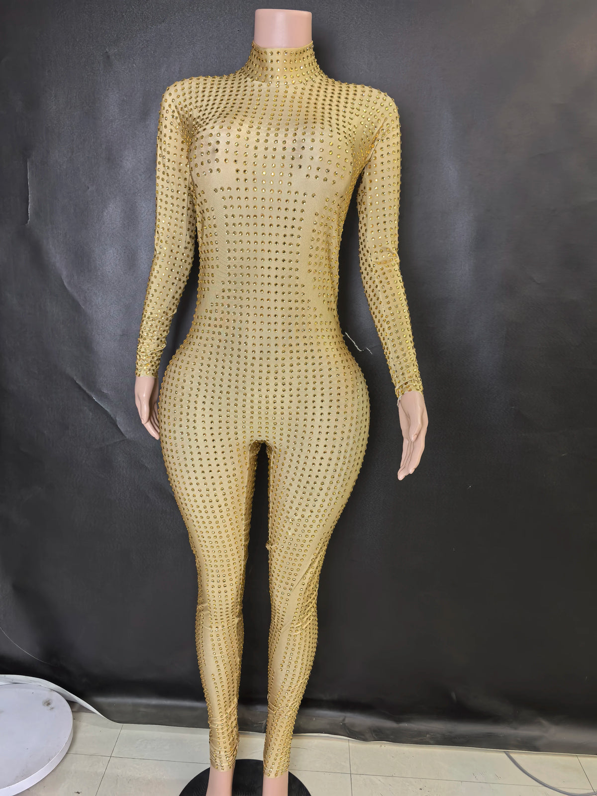Crystal Long Sleeve Romper – Sparkly Bodycon Silhouette – Rayon | KIMLUD