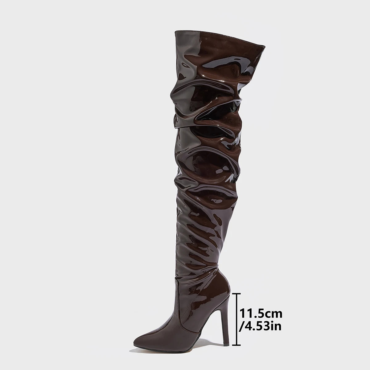 Sharp Pointed Patent Leather Fashionable Women's Boots Model Walking High Heels Boots Brown High Top Knee Size