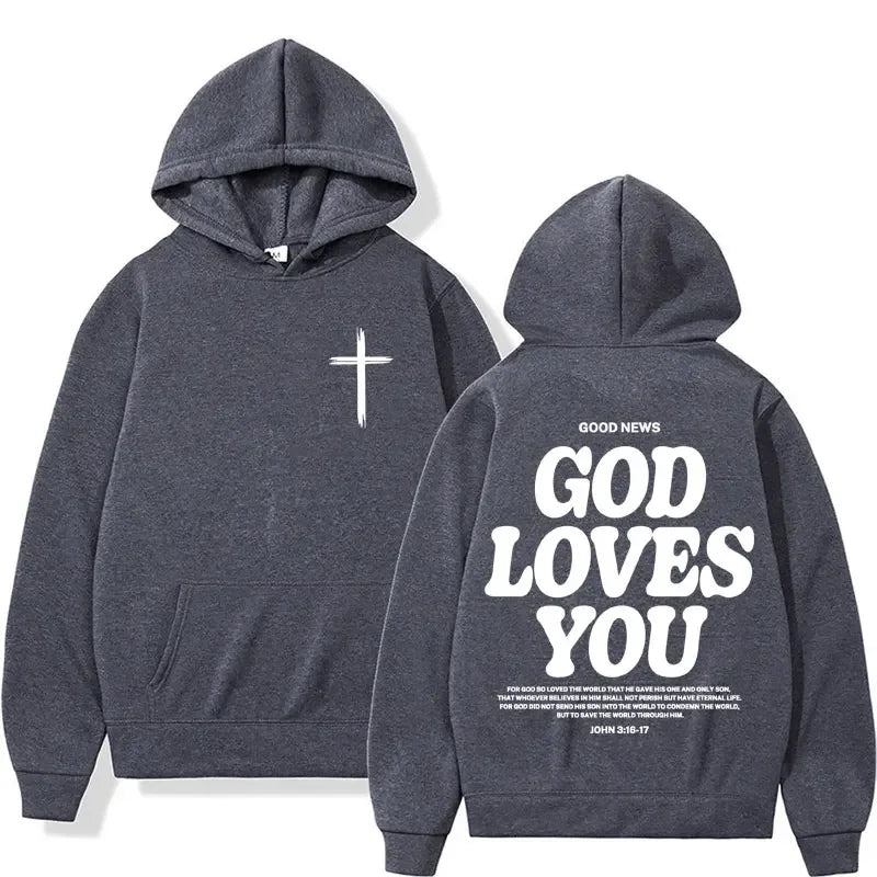 Hooded Sweatshirt – Bible Verse God Loves You – Vintage Streetwear | KIMLUD