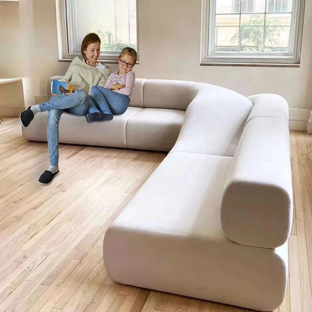 KIMLUD, A Nordic simple cream swan flannel soft bag L-shaped solid wood sofa outdoor living room home lobby reception set, KIMLUD Womens Clothes