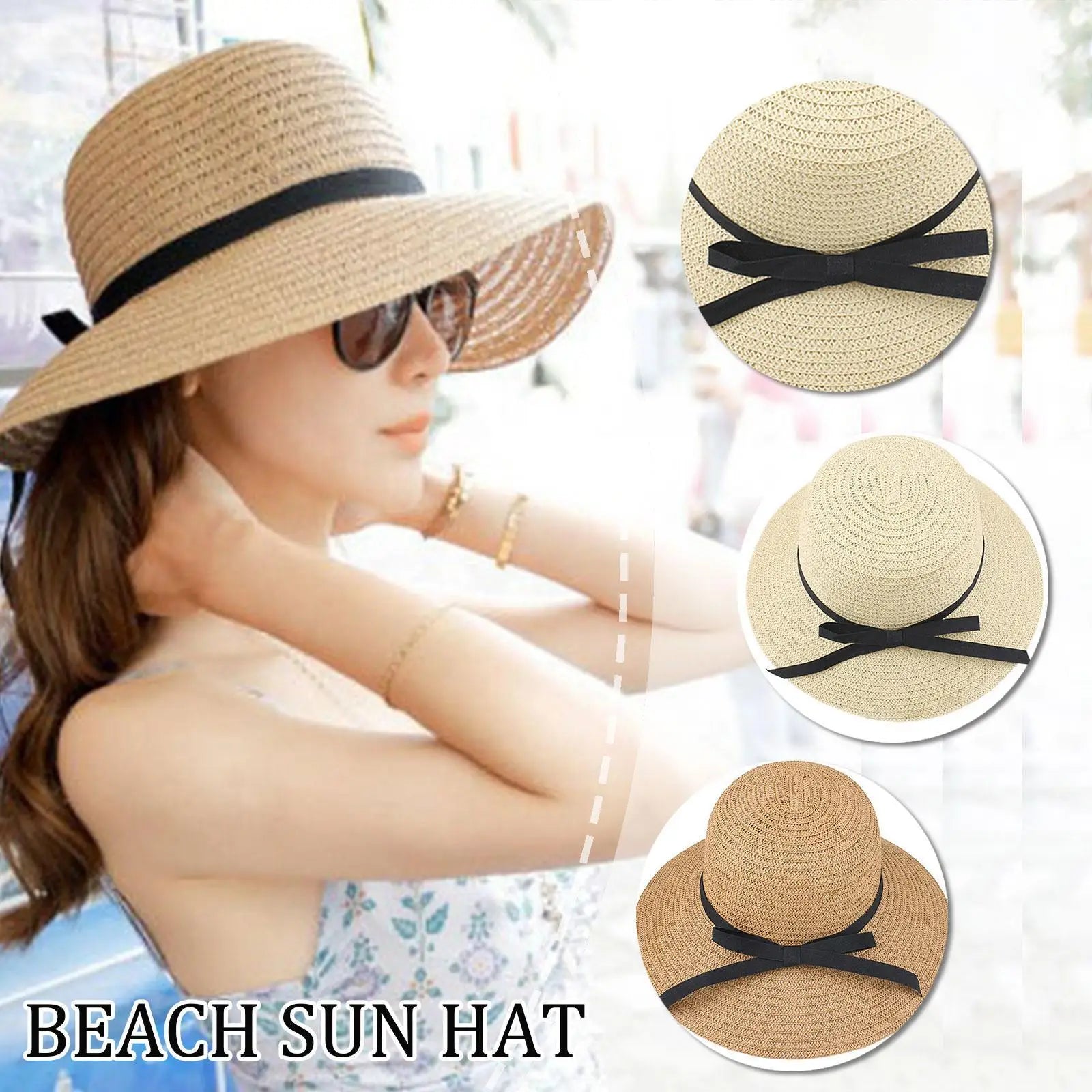 Foldable Straw Wide-Brim Sun Hat — Natural | KIMLUD