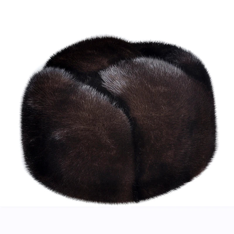 Mink Fur Winter Hat — Top-Hat Crown Silhouette — Deep Black | KIMLUD