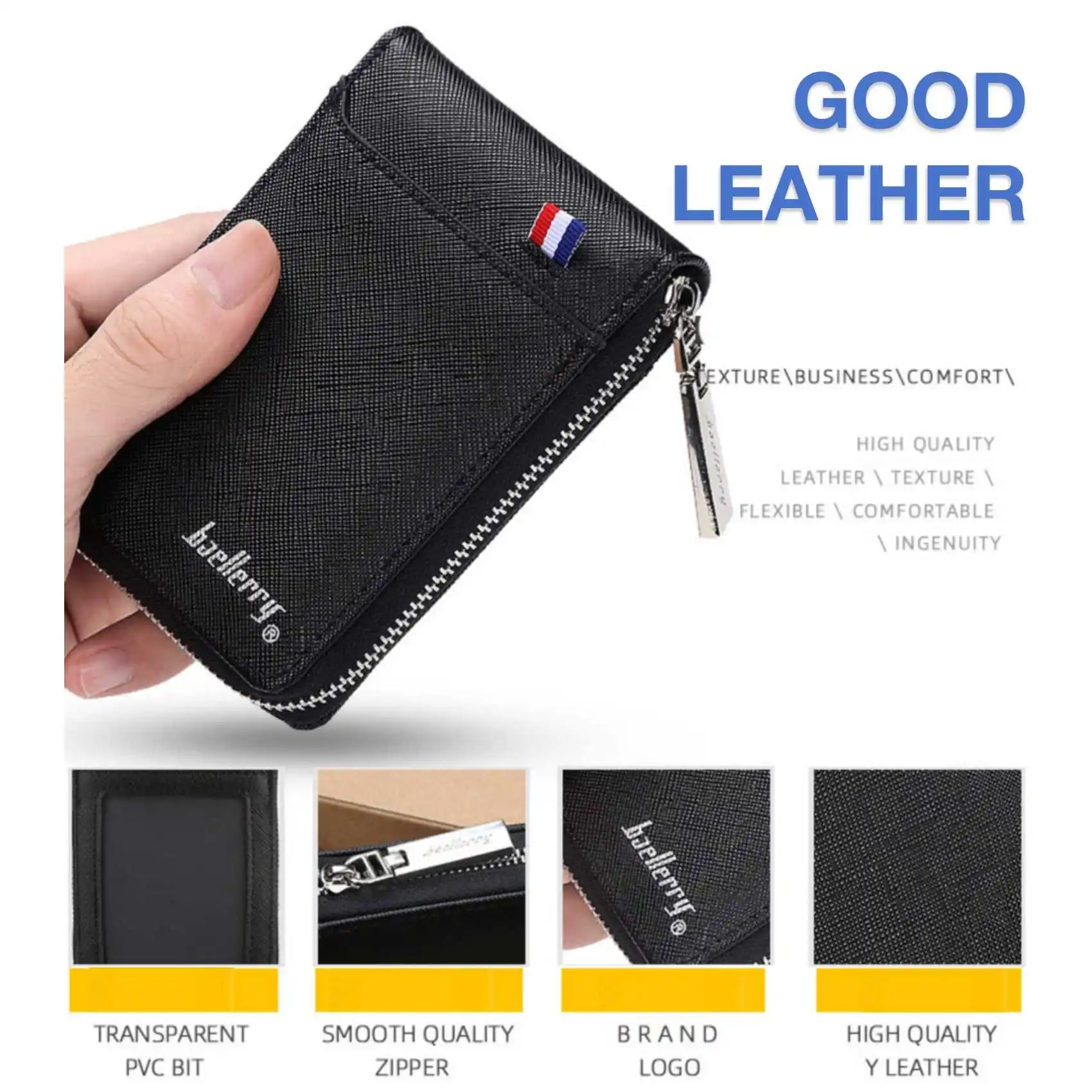 PU Leather Wallet Zippered Multi-Card Coin Pocket — Black | KIMLUD