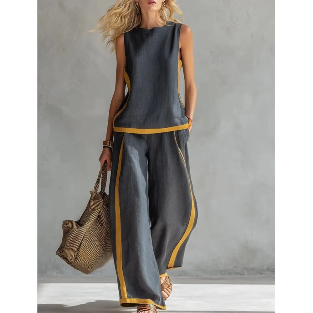 Two Piece Set – Striped Splicing – Synthetic Fiber | KIMLUD