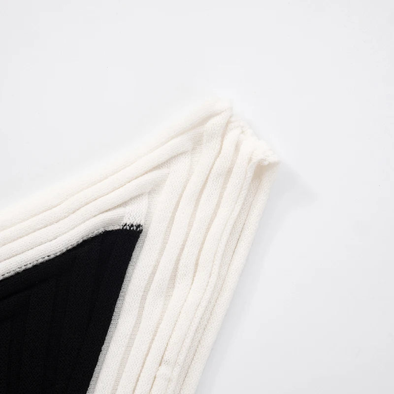 CUTENOVA Women'S Slanting Collar Off-Shoulder Collision Color Sweater Weave Slim Backless Waist Irregular Split Short Dresses