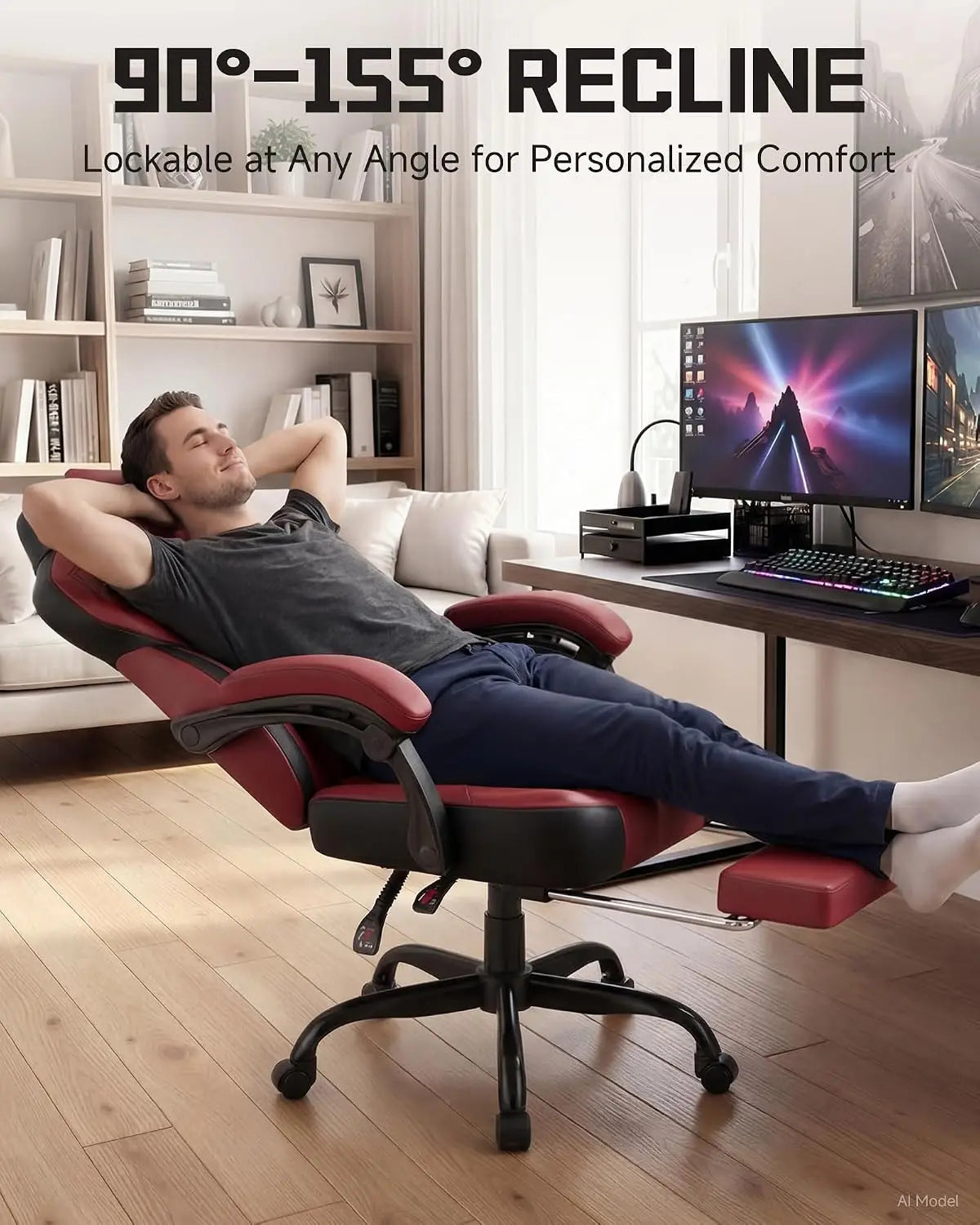 Gaming Chair – Ergonomic Design – Faux Leather – Wine Red | KIMLUD
