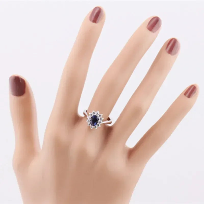 Bezel-Set Ring Oval Blue Zircon Center Stone — Blue | KIMLUD