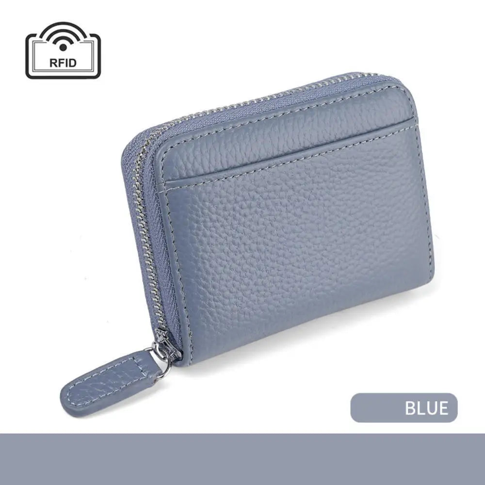 Genuine Leather Credit Card Holder Wallet RFID-Blocking — Black | KIMLUD