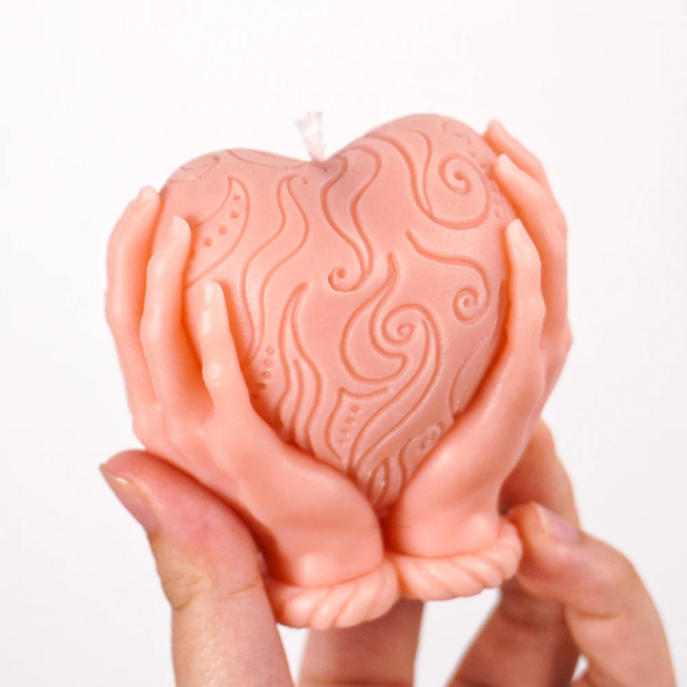 Valentine's Day Ornament Silicone Candle Mold DIY Hand Hold Heart Soap Molds Plaster Chocolate Baking Making Home Festival Decor