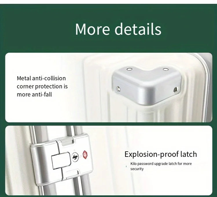 Aluminum Frame Carry-On Luggage 20in With USB Port — White | KIMLUD