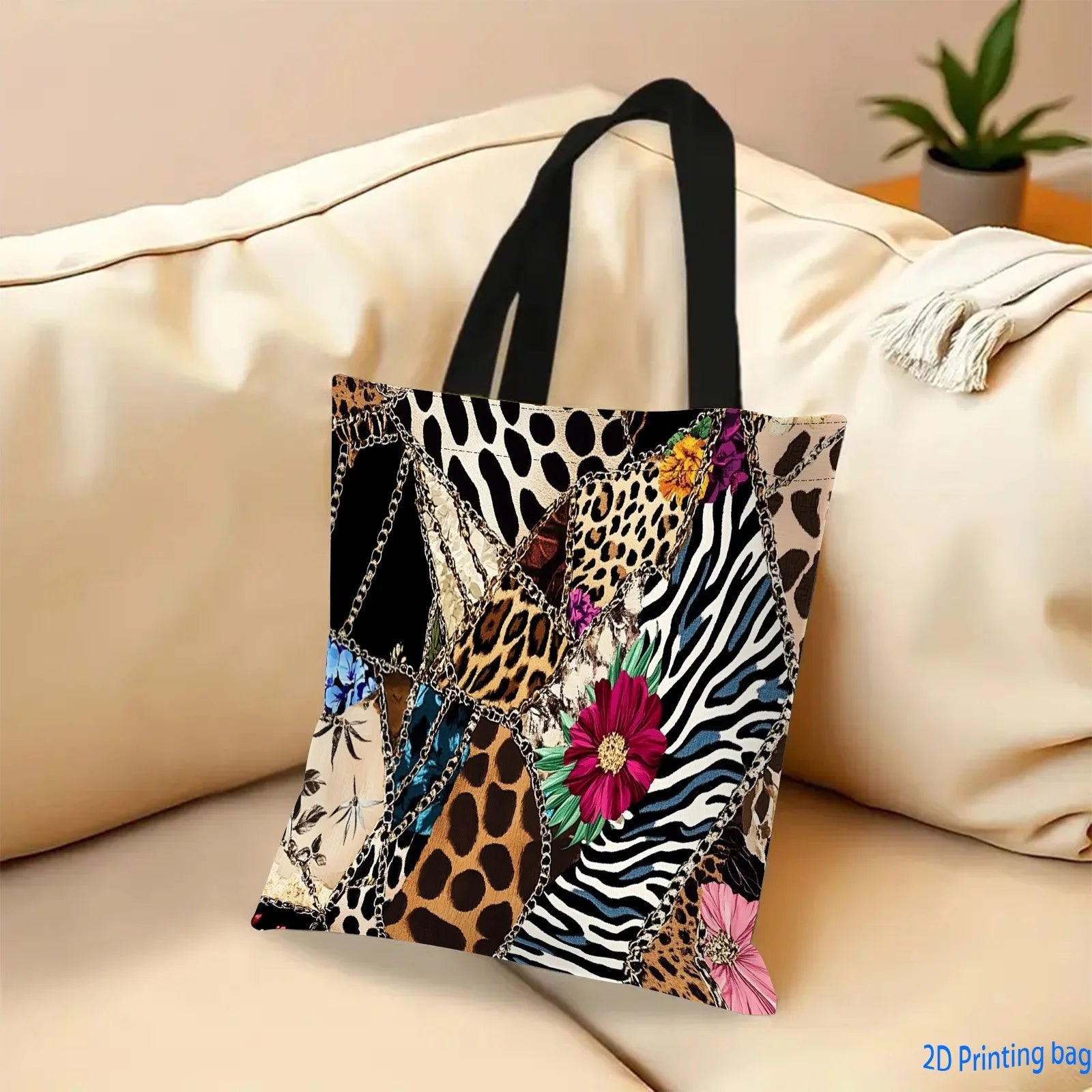 Shopping Bags Durable Polyester Gold Chain — Leopard Print | KIMLUD