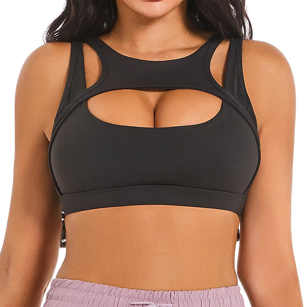 Removable Cups Sports Bra Shockproof High-Impact Running Fitness Support — Black | KIMLUD