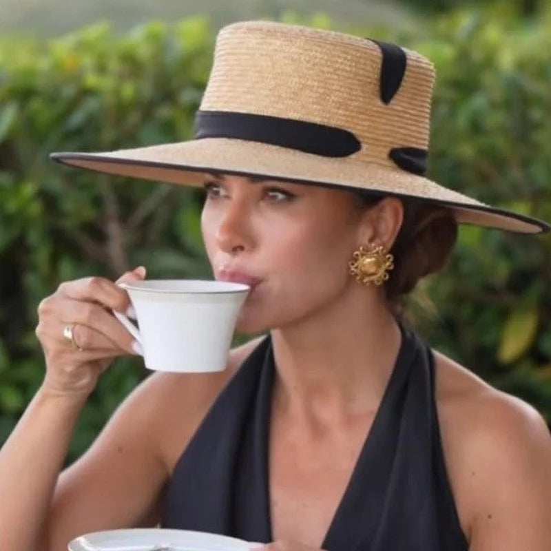 Fedora Hat Straw Wide Brim Hepburn — Natural | KIMLUD