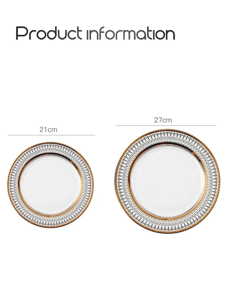 Ceramic European Style Dessert Plate With Gold Rim And Subtle Depth — White | KIMLUD