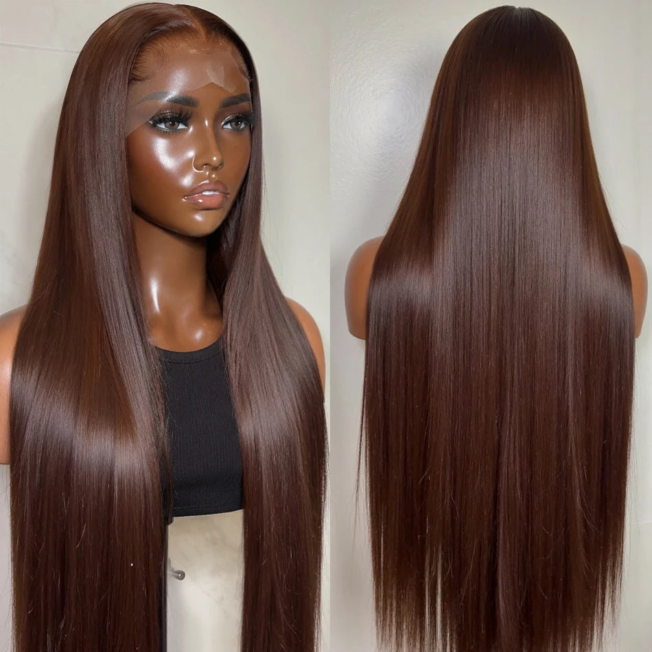 Full Lace Wig – Straight Silhouette – Remy Hair – Chocolate Brown | KIMLUD