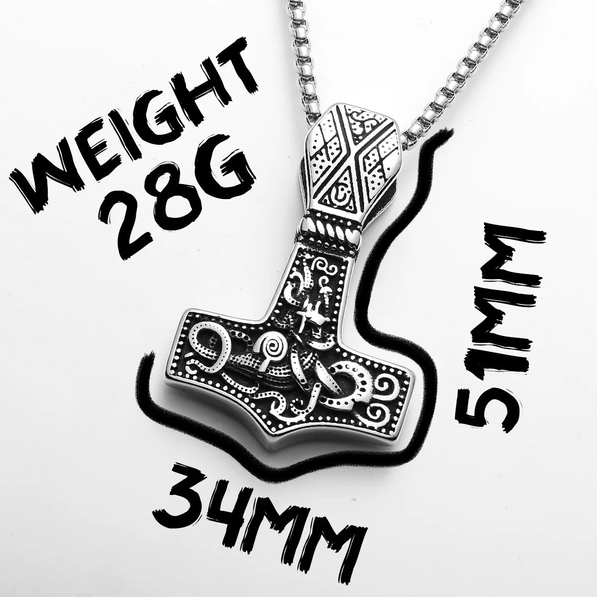 Viking Thor's Hammer Double Side Carving Men Necklaces With Pendant Stainless Steel Jewelry Male Women Punk Accessories Gifts