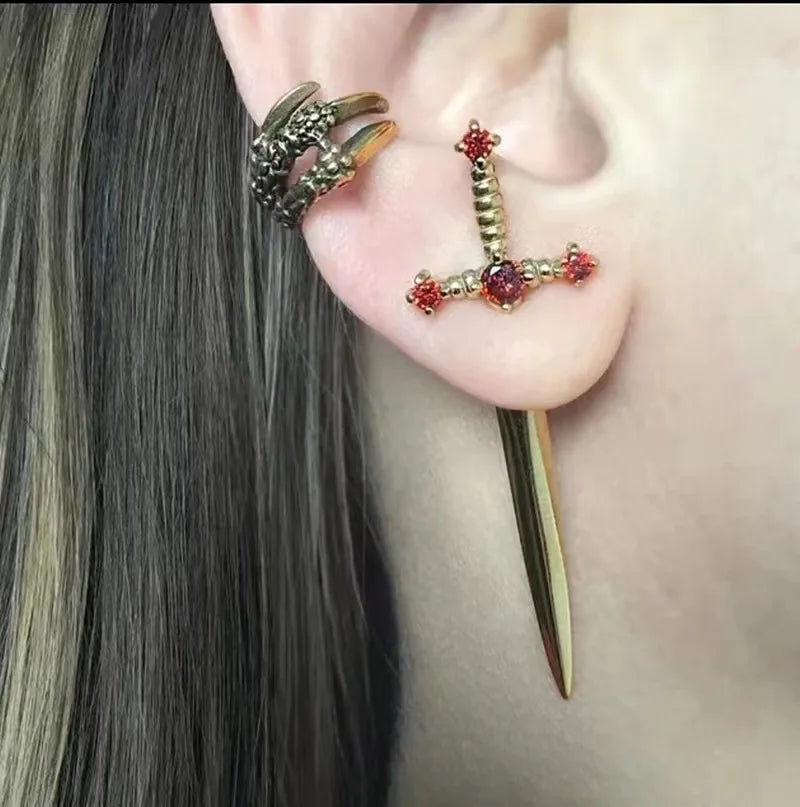 Silver-Tone Ear Jacket Earrings Punk Sword — Silver | KIMLUD