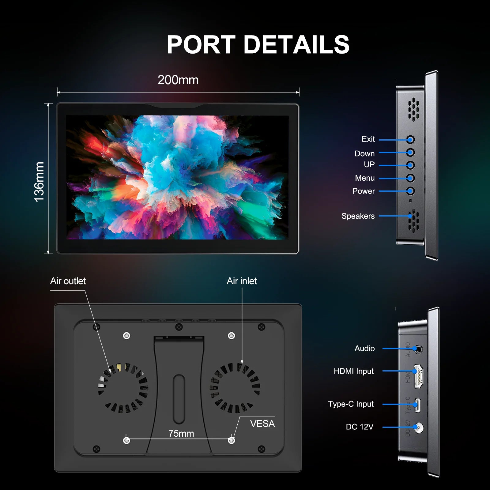 8 inch Touch Monitor 1280x800P 16:10 Widescreen Ratio HDMI Interface for DIY Projects Surveillance Display