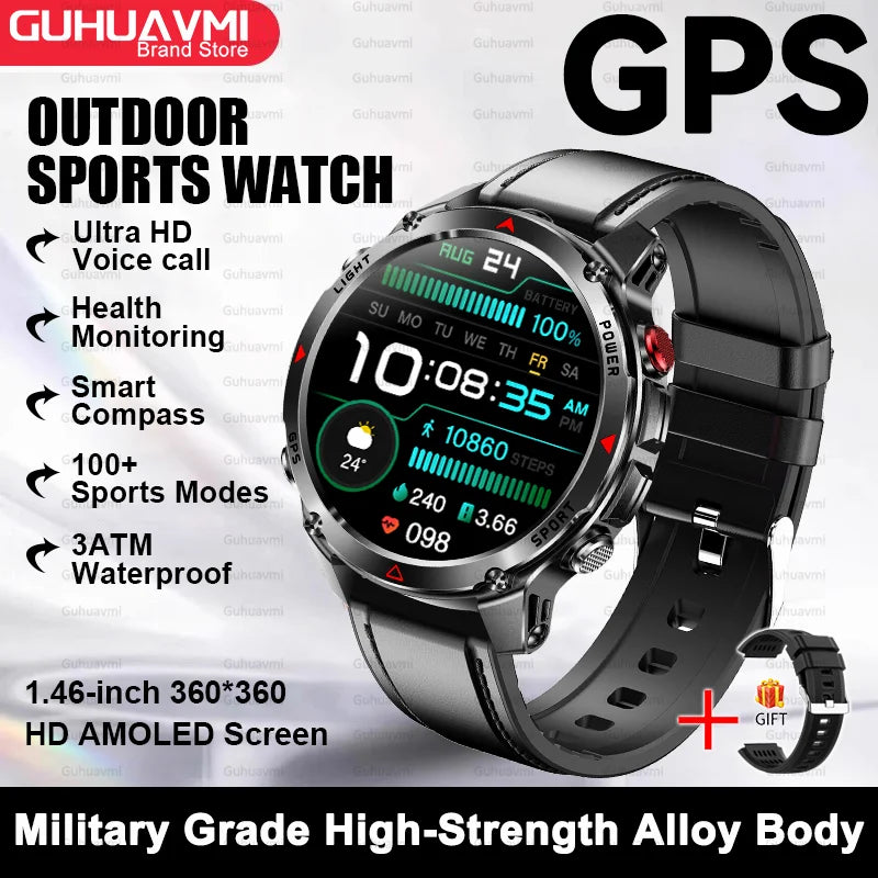 2025 New Outdoor Sport Smart Watch Men HD AMOLED Screen Six Star GPS Positioning Heart Rate Bluetooth Call IP69/5ATM SmartWatch