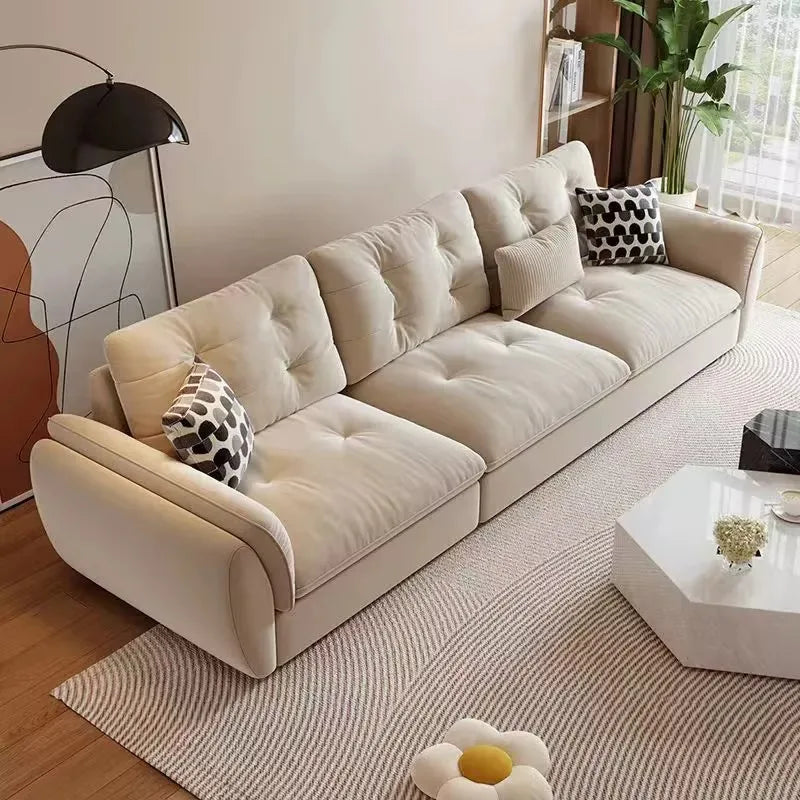 Anti-Cat Scratch Fabric Sectional Sofa With Solid Wood Frame — Ivory Cream | KIMLUD