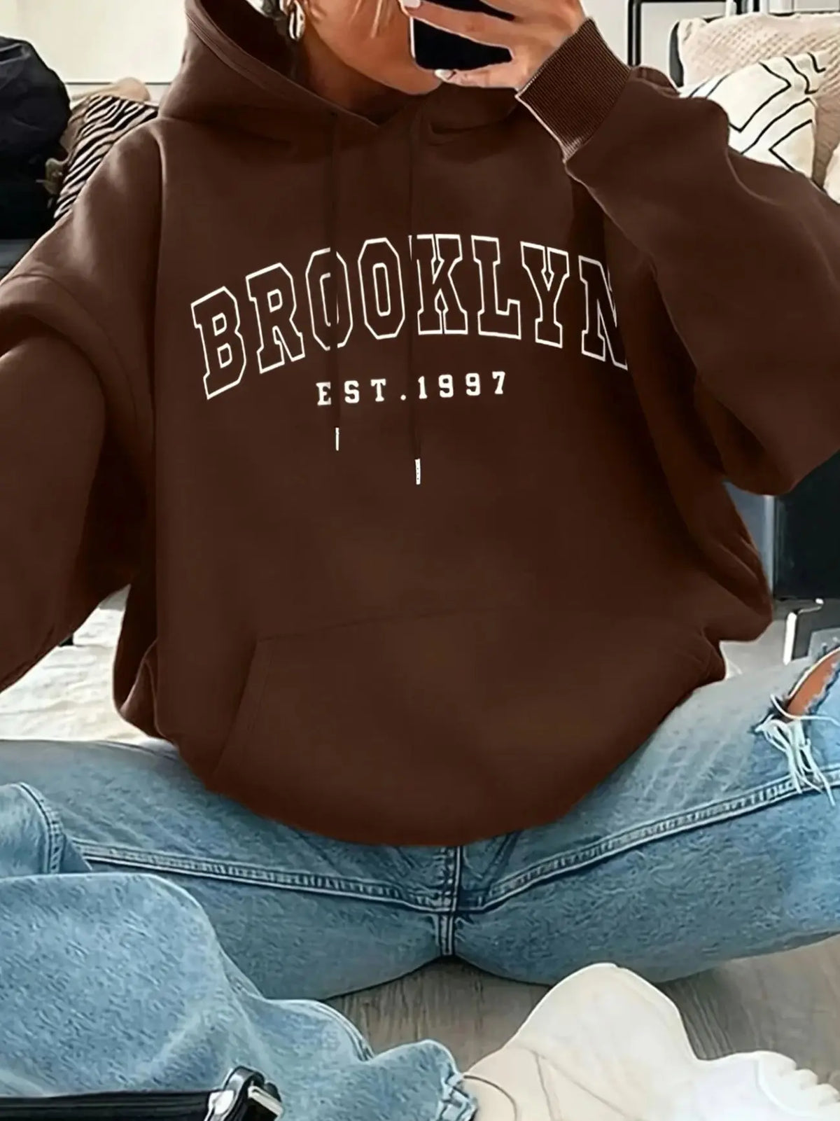 Hoodie – Alphabet Print – Polyester – Loose | KIMLUD