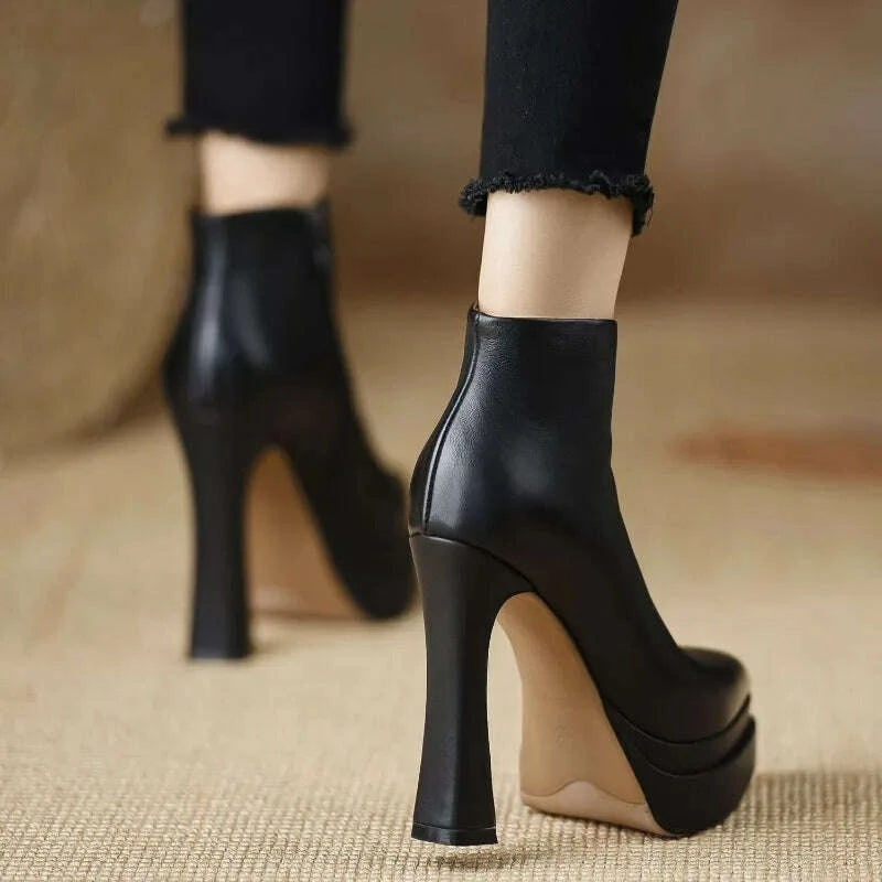 KIMLUD, 2025 New Ultra-high Heel Stretch Boots for Women Autumn Winter New Style Pointed-toe Thick-soled Waterproof Platform Ankle Boots, KIMLUD Womens Clothes