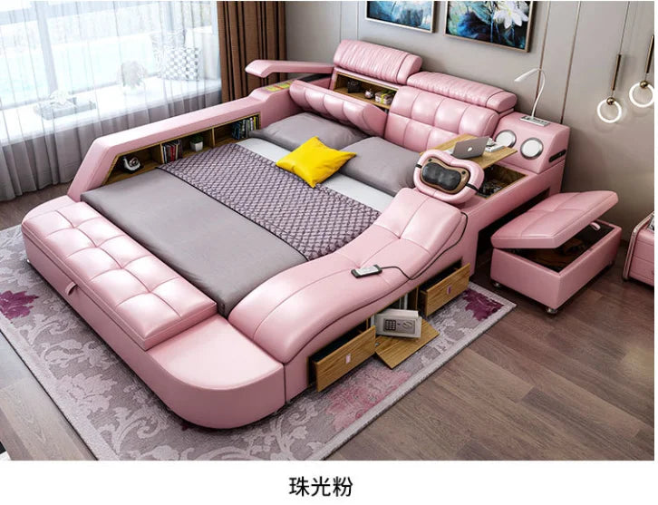 Hotsale Luxury Leather Smart Bed Multifunctional Bed Tatami King Size Platform Upholstered Fabric Soft Bed Storage Music Speaker