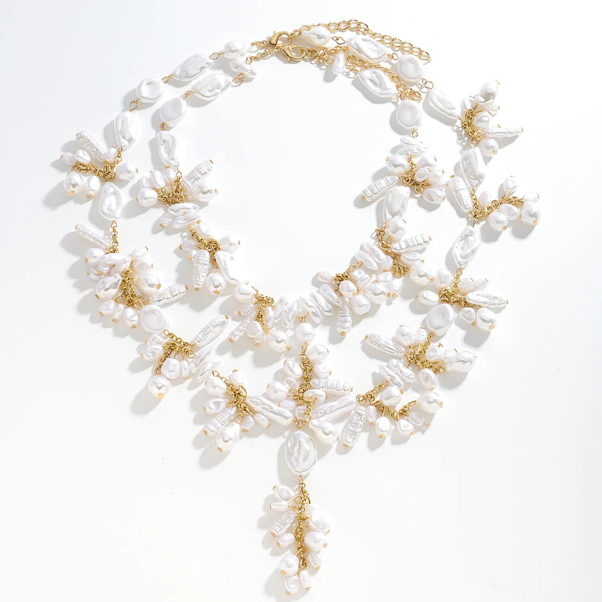 Elegant Baroque Pearl Tassel Necklace — White | KIMLUD
