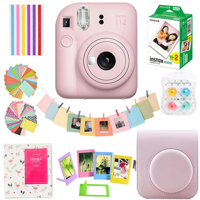 Genuine Fujifilm Instax Mini 12 Instant Camera With 20 Sheets Mini Film Paper Camera Shoulder Strap Bag Accessories Gift Suit
