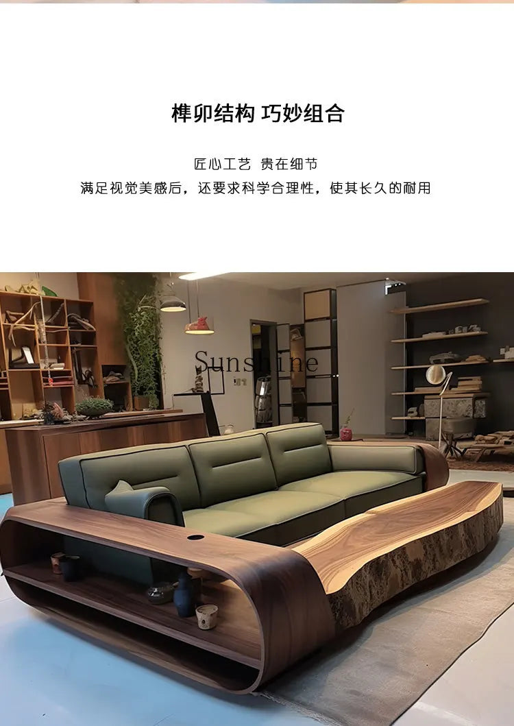 Chinese-Style Ash Wood Sofa Sculptural Frame — Sage Green | KIMLUD