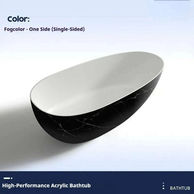 KIMLUD, Luxury marble-patterned freestanding bathtub, oval-shaped artificial stone soaking tub, suitable for hotels and villas., KIMLUD Womens Clothes