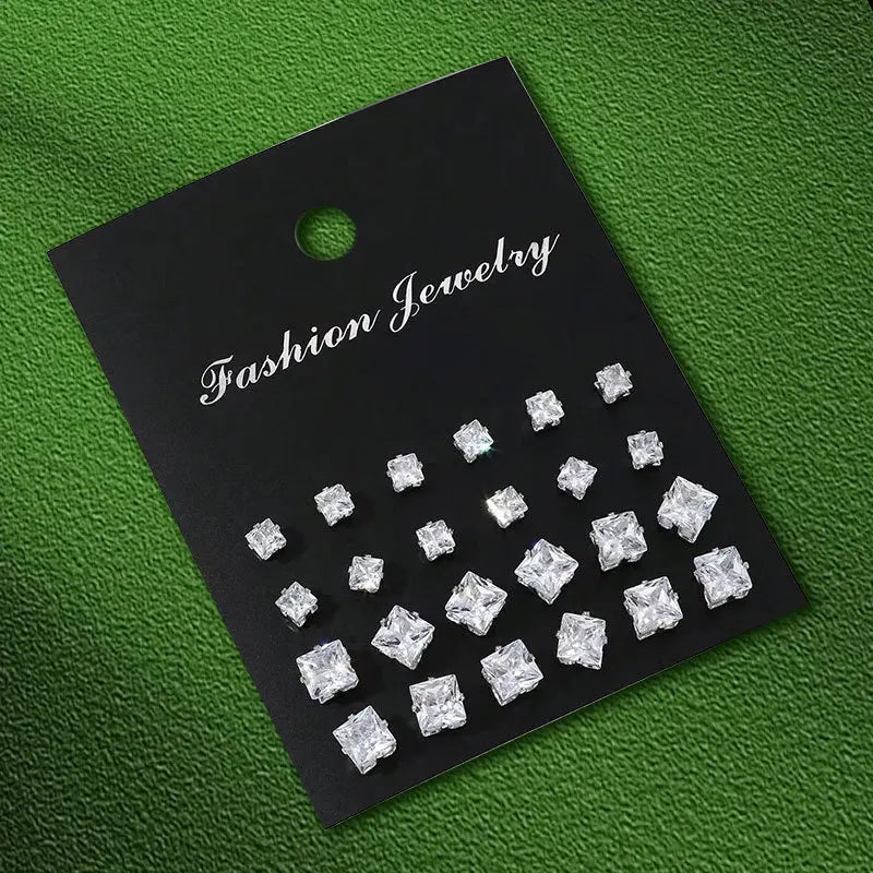 Stainless Steel Stud Earrings With Gemstone Buds Round — Silver | KIMLUD